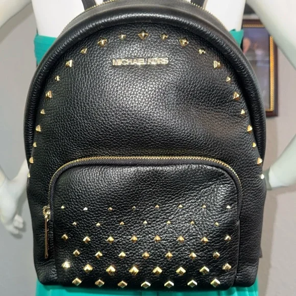 Michael Kors Black Leather Backpack Bag studs - Picture 1 of 10